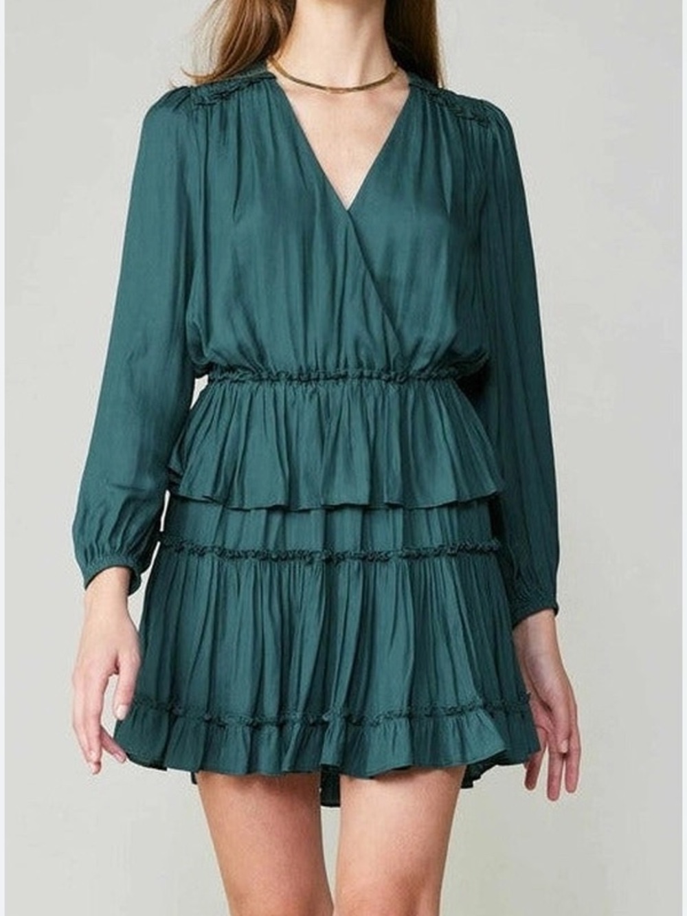 NWT Current Air Teal Surplice Tiered Mini Dress